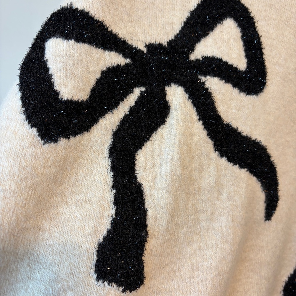 Express Cream Knit Sweater with sparkle black bow details - Picture 5 of 8